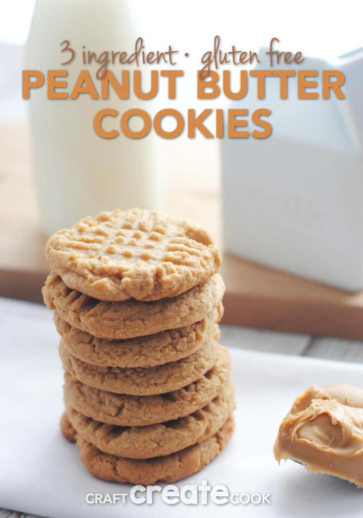 We love easy, delicious recipes at Craft Create Cook and these 3 ingredient peanut butter cookies are no exception, plus they're gluten free!