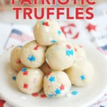 With only 2 ingredients these no bake Patriotic Cookie Dough Truffles are a quick, fun, and easy treat for the fourth of July!