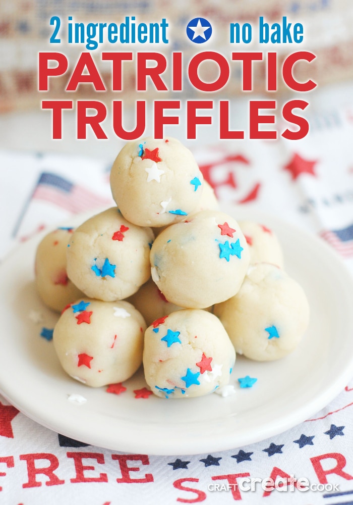 With only 2 ingredients these no bake Patriotic Cookie Dough Truffles are a quick, fun, and easy treat for the fourth of July!