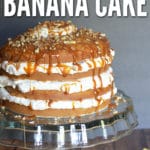 This banana cake looks complicated, but it's very easy to make! Start with a box cake mix and you've got it!