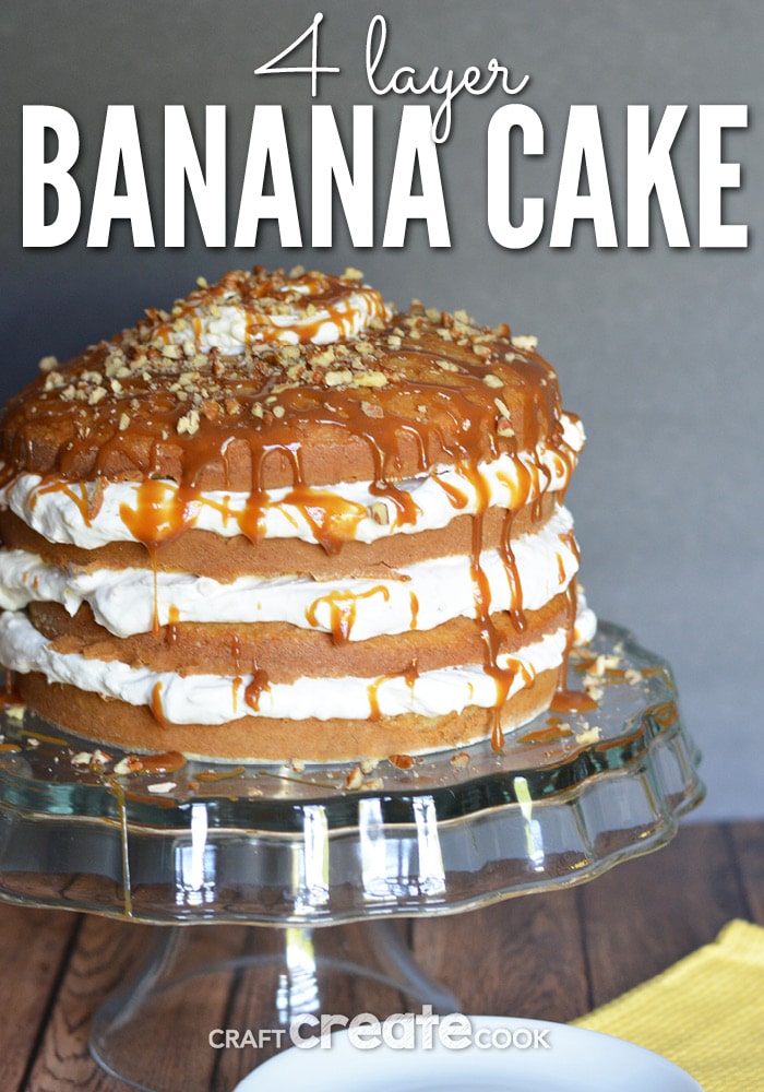 This banana cake looks complicated, but it's very easy to make! Start with a box cake mix and you've got it!