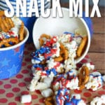 With a handful of simple products, you can make this red, white and blue patriotic snack mix for your next outing and be the hit of the party!