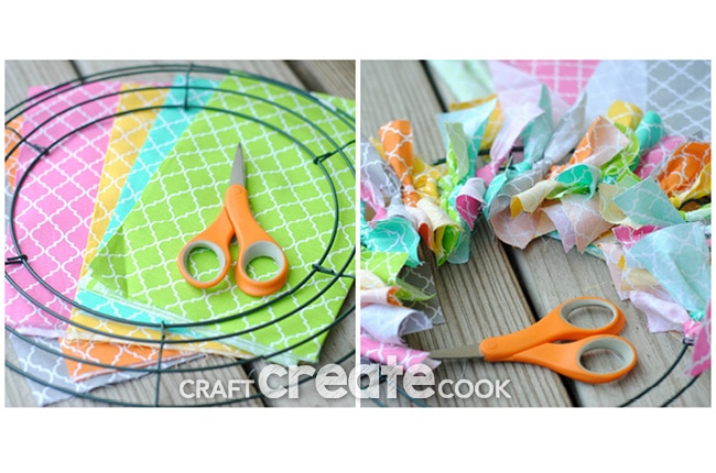 This rainbow rag wreath is attractive and simple to make!