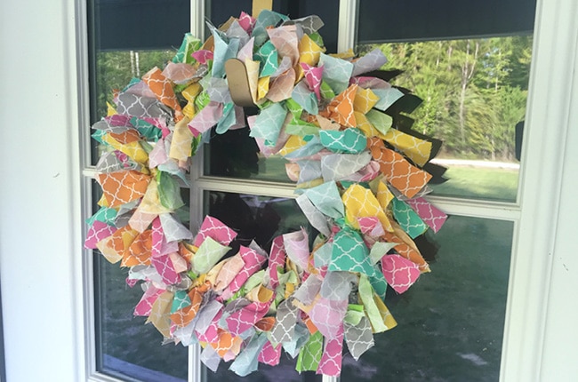 This rainbow rag wreath is attractive and simple to make!