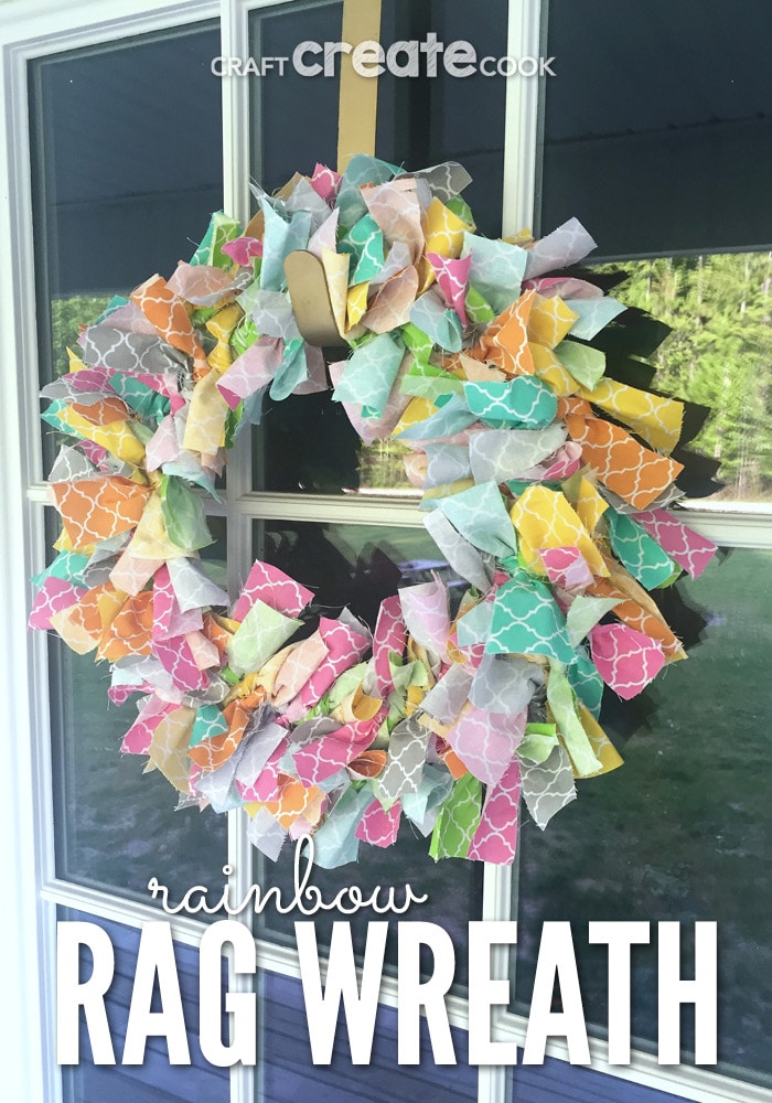 This rainbow rag wreath is attractive and simple to make!