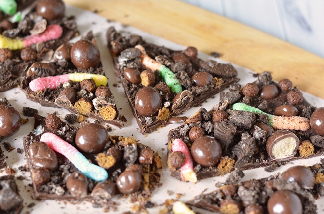 Whether you're having a garden party or a fun dirt birthday party, you'll want to make this easy chocolate dirt bark.