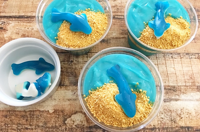 You'll want to make these fun and yummy Shark Week Pudding Cups.