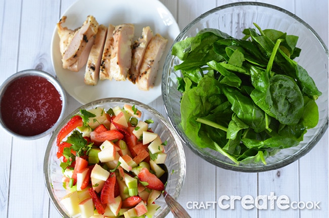 You will not be disappointed in this Strawberry Spinach Salad. Serve it with or without chicken and it will be a big hit!