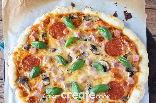 Sounds too good to be true, but this 2 ingredient homemade pizza dough is amazing. You'll want to make it for dinner tomorrow!