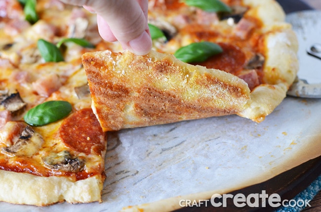Sounds too good to be true, but this 2 ingredient homemade pizza dough is amazing. You'll want to make it for dinner tomorrow!
