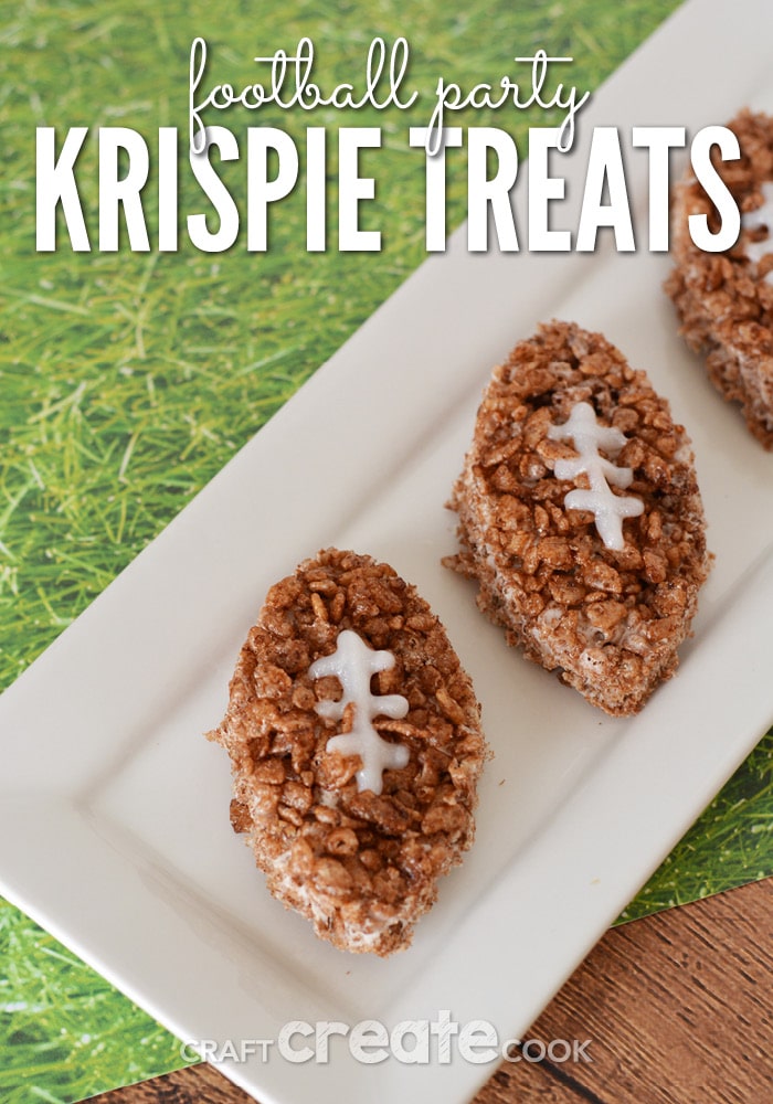 These football party rice krispie treats are perfect for making for your own family or to take to the next big game party you get invited to.