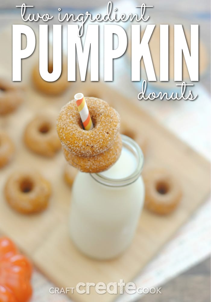 Your family will love these adorable and delicious 2 ingredient mini pumpkin donuts!