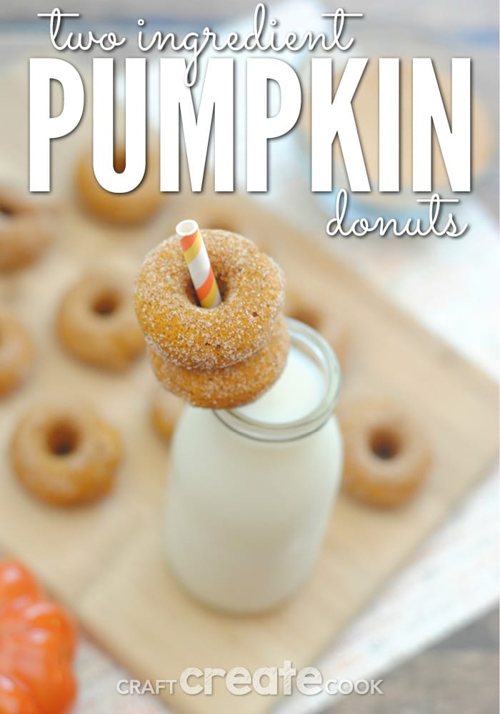 Your family will love these adorable and delicious 2 ingredient mini pumpkin donuts!
