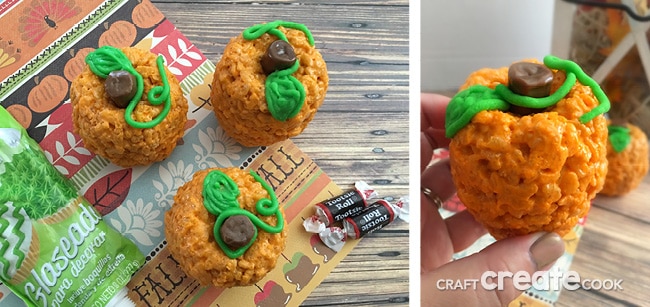 Now that school is back in session, so are pumpkins, spice, and everything nice. These Rice Krispie Treat Pumpkins will be a favorite with the kids.