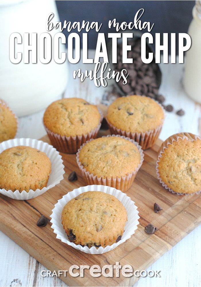 These Banana Mocha Chocolate Chip Muffins are perfect for a quick snack or breakfast!