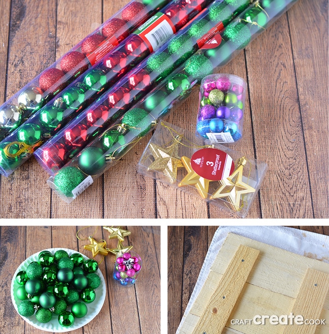 Grab some inexpensive plastic ornaments and a few pallet boards and you can make this pallet Christmas tree that is guaranteed to never drop needles!