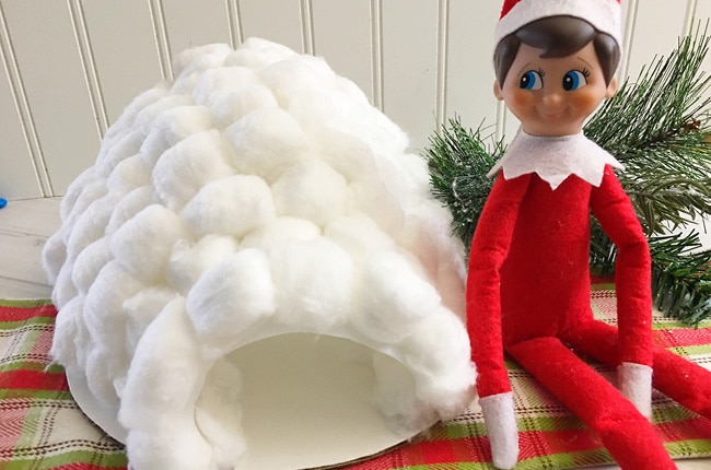 The kids will love this surprise igloo made by your handyman elf on the shelf.