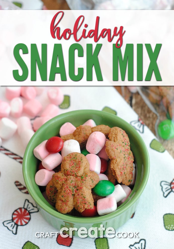 This holiday snack mix is easy, cute and only take a minute to put together!