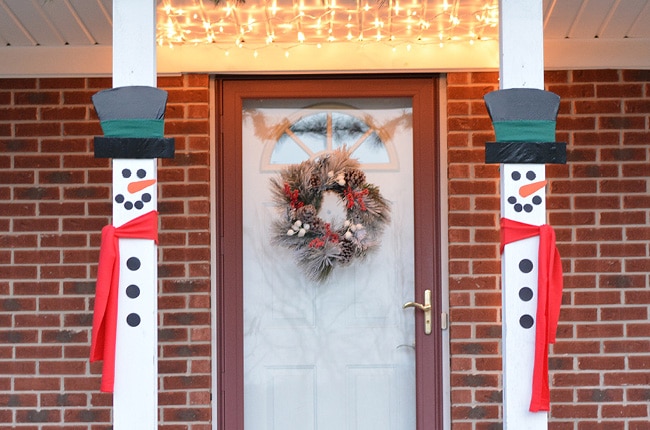Make these easy snowman porch decorations to add to your outdoor holiday decorations.