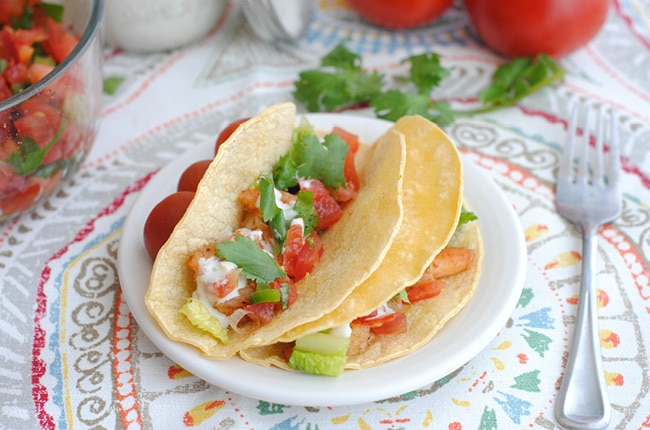 These shrimp tacos are perfect for a healthy dinner or great for using leftover shrimp for a light and healthy lunch!