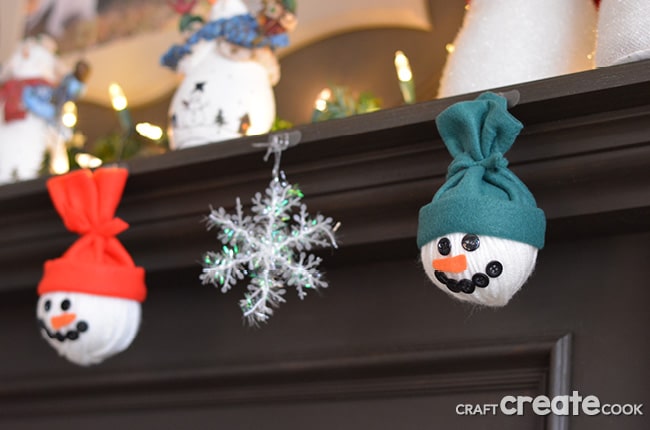 Our homemade snowman decorations work well together as home decor or by themselves on the Christmas tree.