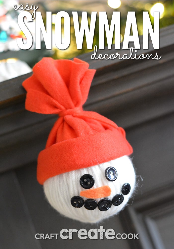 Our homemade snowman decorations work well together as home decor or by themselves on the Christmas tree.