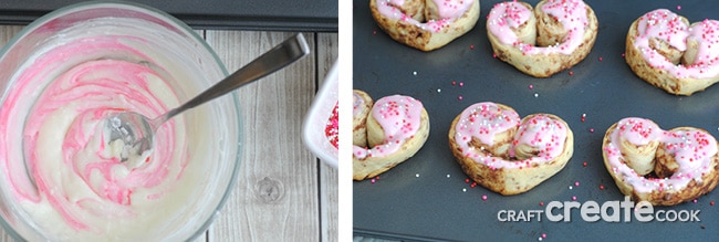 Valentine Cinnamon Roll Hearts are adorable, easy to make and perfect for Valentines breakfast!