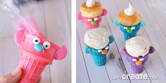According to Poppy, Cupcakes and Rainbows are the perfect combination! These troll cupcakes are just that!