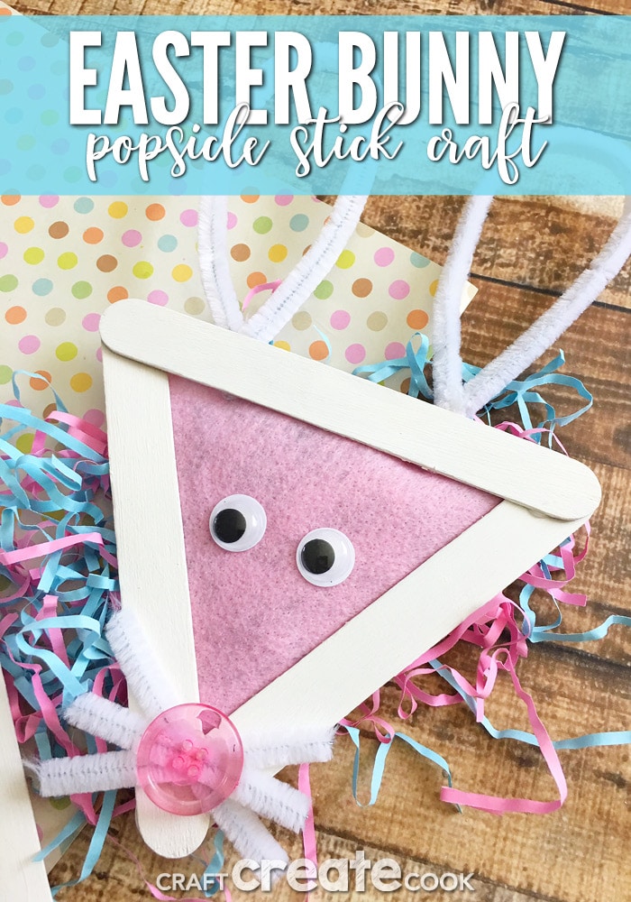 This Easy Easter Bunny Popsicle Stick Craft For Kids will be the perfect addition to the Easter Chick Popsicle Stick Craft we made last week.