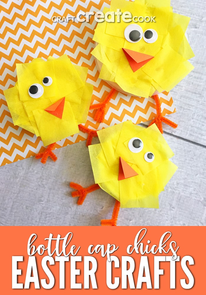 Teach your kids how to reuse, recycle and craft at the same time with our adorable Bottle Cap Chicks Easter Crafts.
