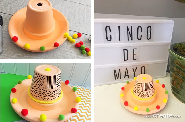 Have a fiesta and celebrate Mexican culture with this fun Cinco de Mayo Terra Cotta Pot Sombrero.