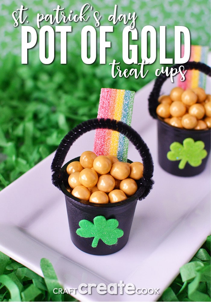 St. Patrick's Day Pot of Gold treat cups are perfect for classroom snacks or a fun surprise for family and friends. 