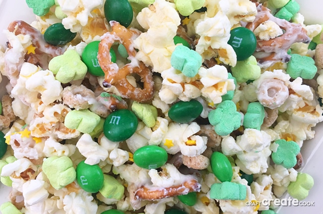 This St. Patrick's Day Leprechaun Snack Mix is simple to make and with its salty and sweet flavor it'll keep you coming back for more.