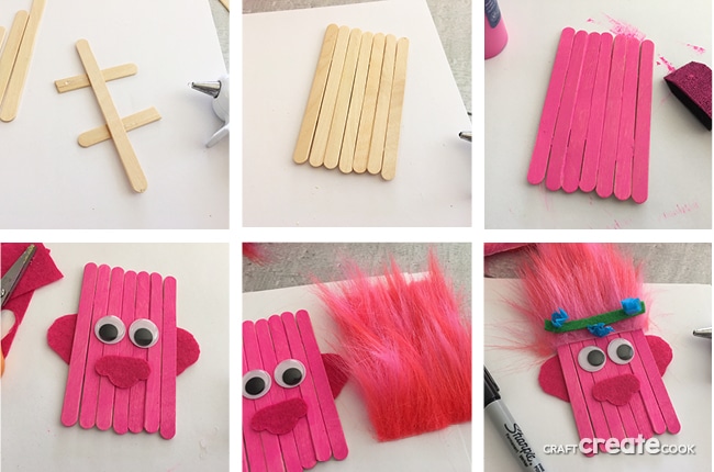 This Trolls Poppy Popsicle Stick Craft for Kids will have you thinking it's all cupcakes and rainbows in no time.