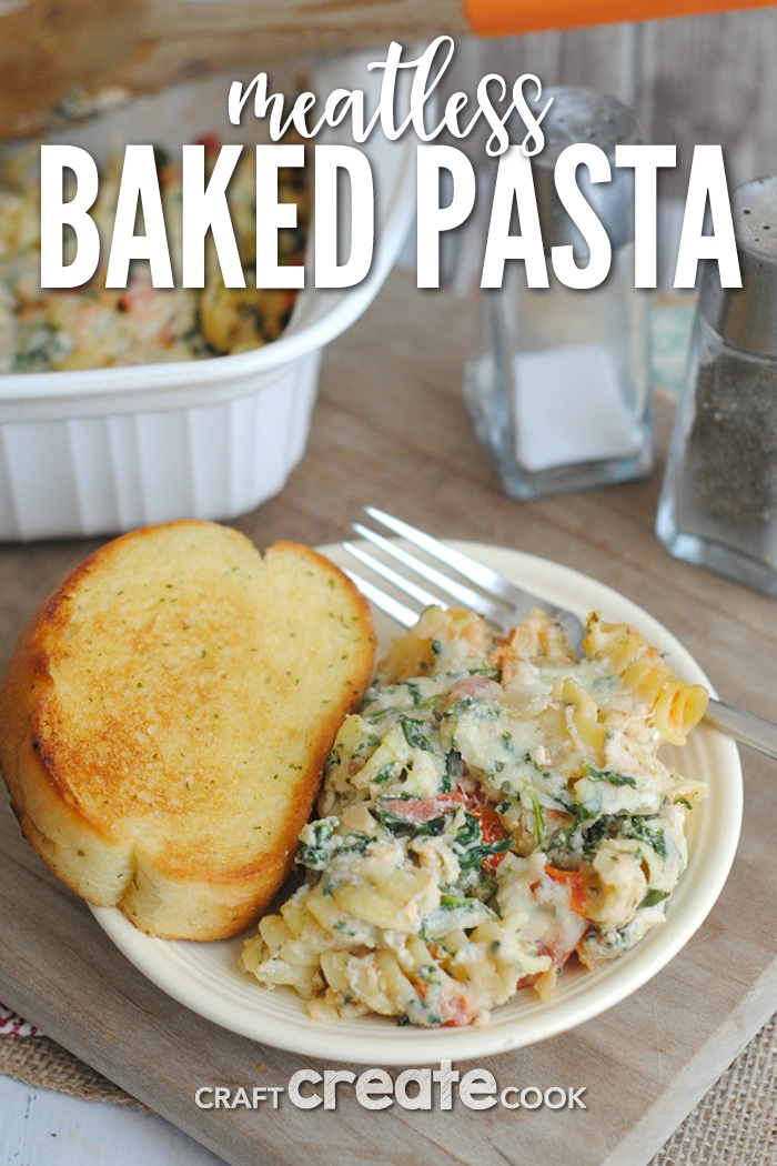 Looking for an easy leftover meal? This meatless baked pasta is perfect for using up leftovers in the fridge!