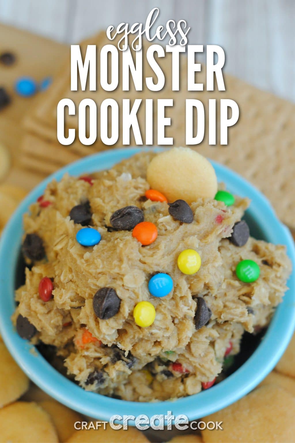 Eggless Monster Cookie Dip is perfect for when you don't want to bake cookies and just want to snack on cookie dough!