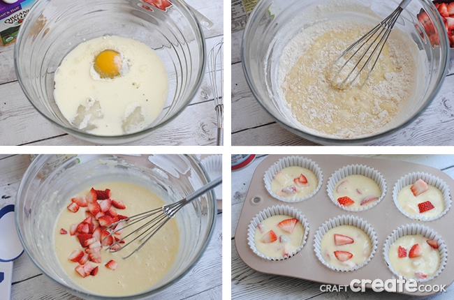 Strawberry Lemon Muffins combine fresh strawberries and lemon zest for a delicious grab and go breakfast or a quick snack!