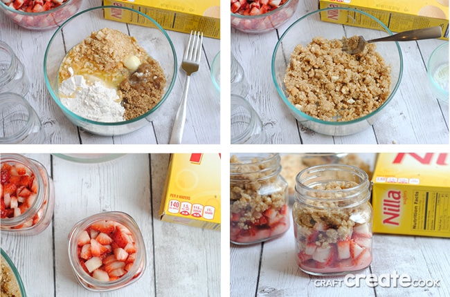 Strawberry Mason Jar Crumble is the perfect spring or summer dessert!