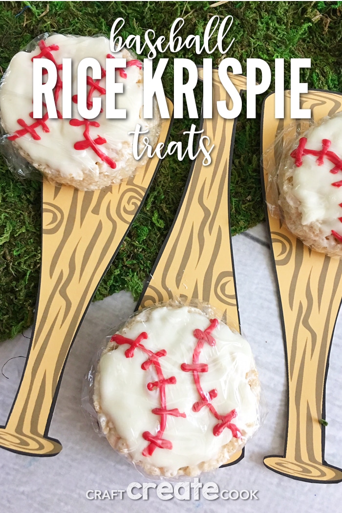 For it's one, two, three strikes you're out with our Baseball Rice Krispie Treats with Free Printable.