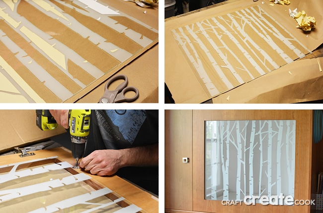 I'll show you how to etch glass door panels for your home, kitchen or office with the Silhouette cutting machine and an extra large vinyl stencil.