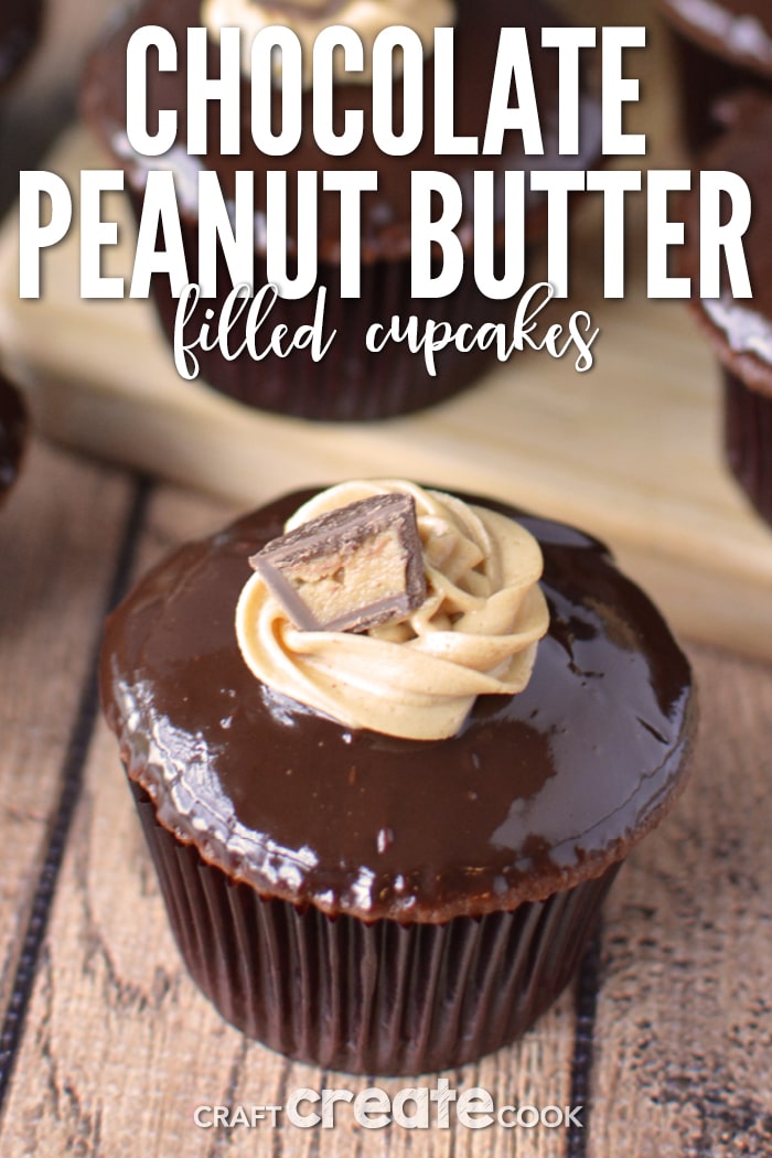These chocolate peanut butter cupcakes have a tasty surprise inside!