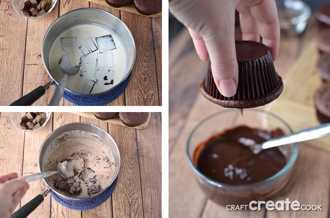 These chocolate peanut butter cupcakes have a tasty surprise inside!