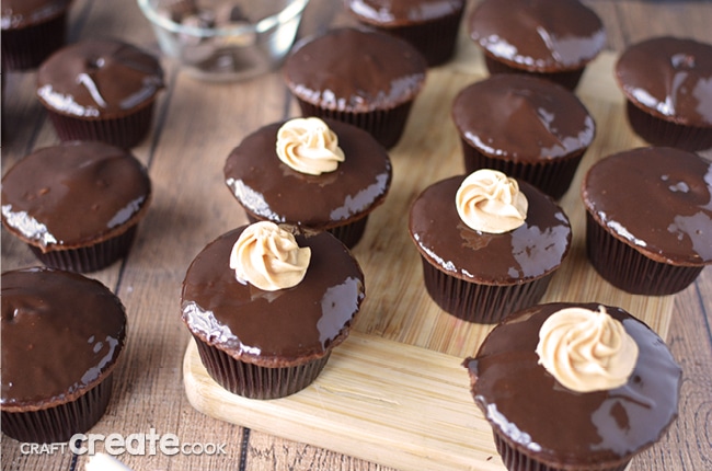 These chocolate peanut butter cupcakes have a tasty surprise inside!
