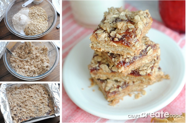 These homemade peanut butter & jelly bars are perfect for an easy on the go breakfast or yummy after snack!