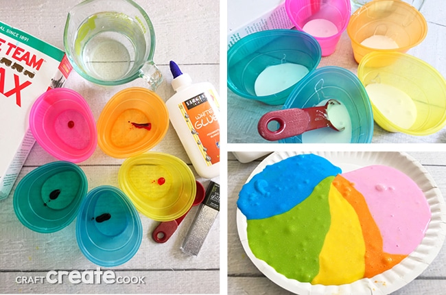 Our Glittered Rainbow Slime is easy to make and fun for the whole family to play with.