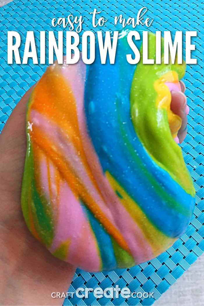 Our Glittered Rainbow Slime is easy to make and fun for the whole family to play with.
