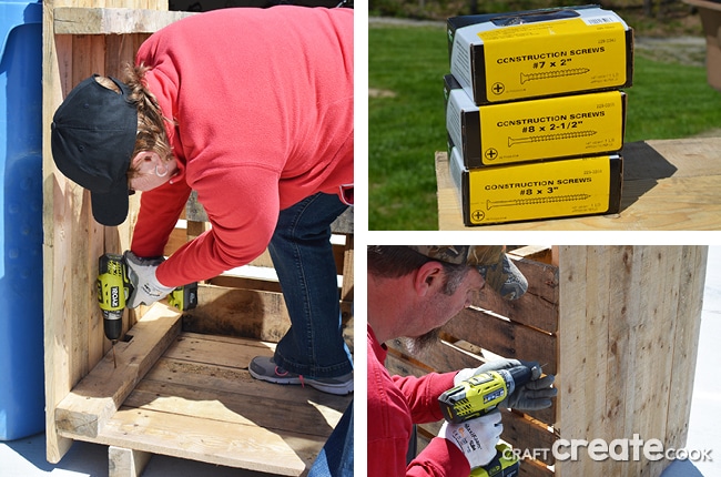 Make your own firewood storage using pallets to keep wood dry for your next family bonfire!