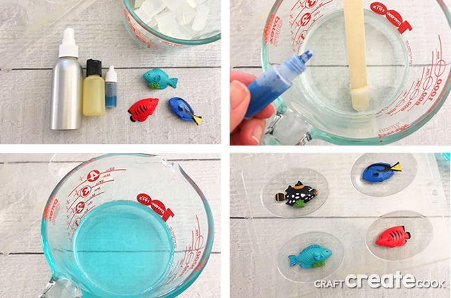 Our Under the Sea Pour and Melt Soaps make hand washing fun.
