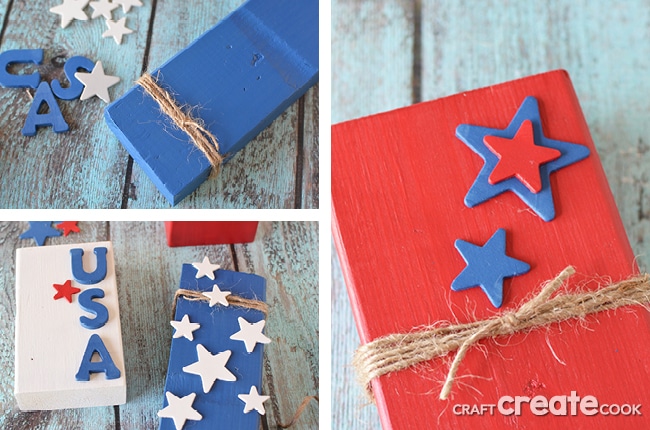 Using scrap 2x4s, you can make these simple and fun patriotic decorations for your home decor.