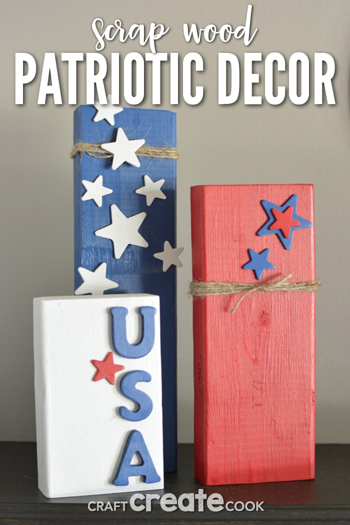 Using scrap 2x4s, you can make these simple and fun patriotic decorations for your home decor.